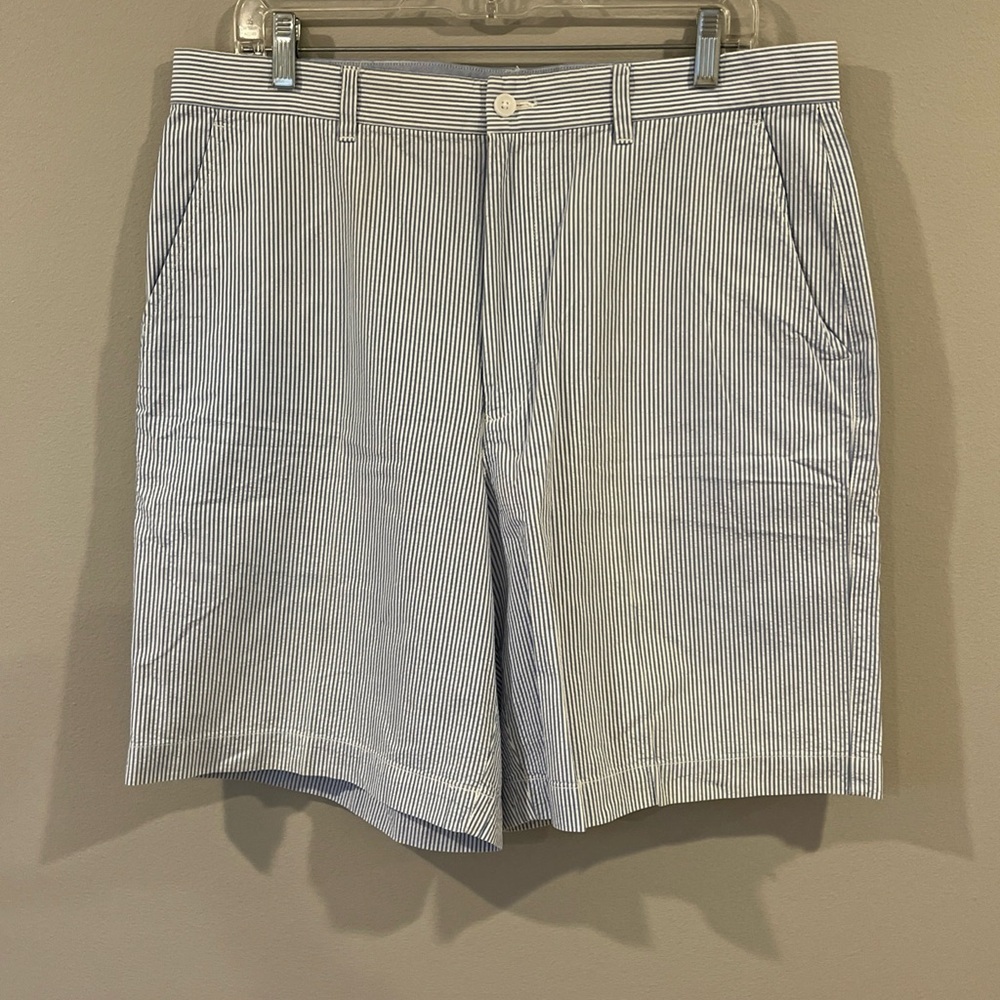 Tommy Hilfiger Seersucker Chino Shorts Mens 35 Blue Flat Front 8" Inseam